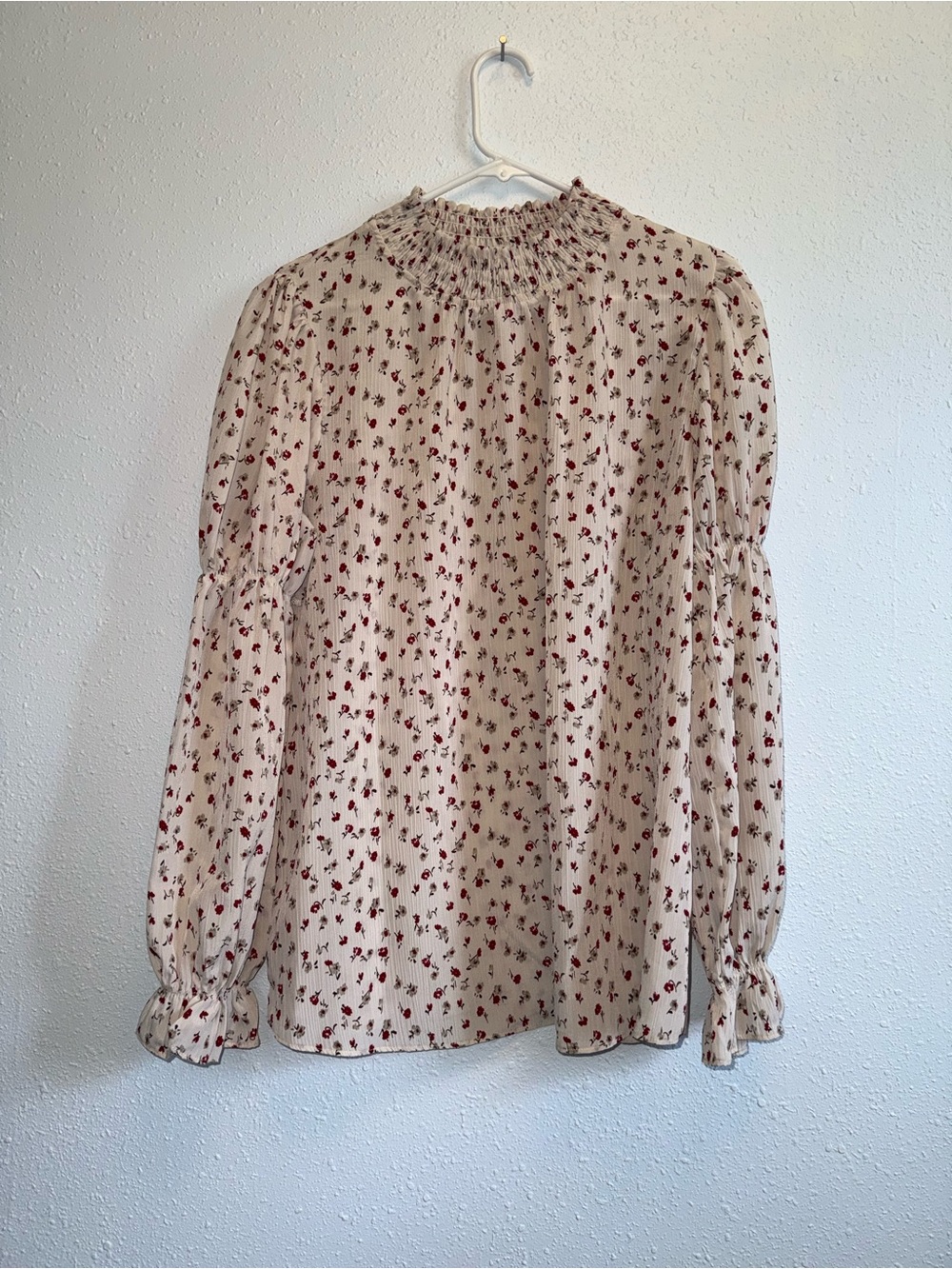 Three Bird Nest Cream Blouse with Red Floral Print